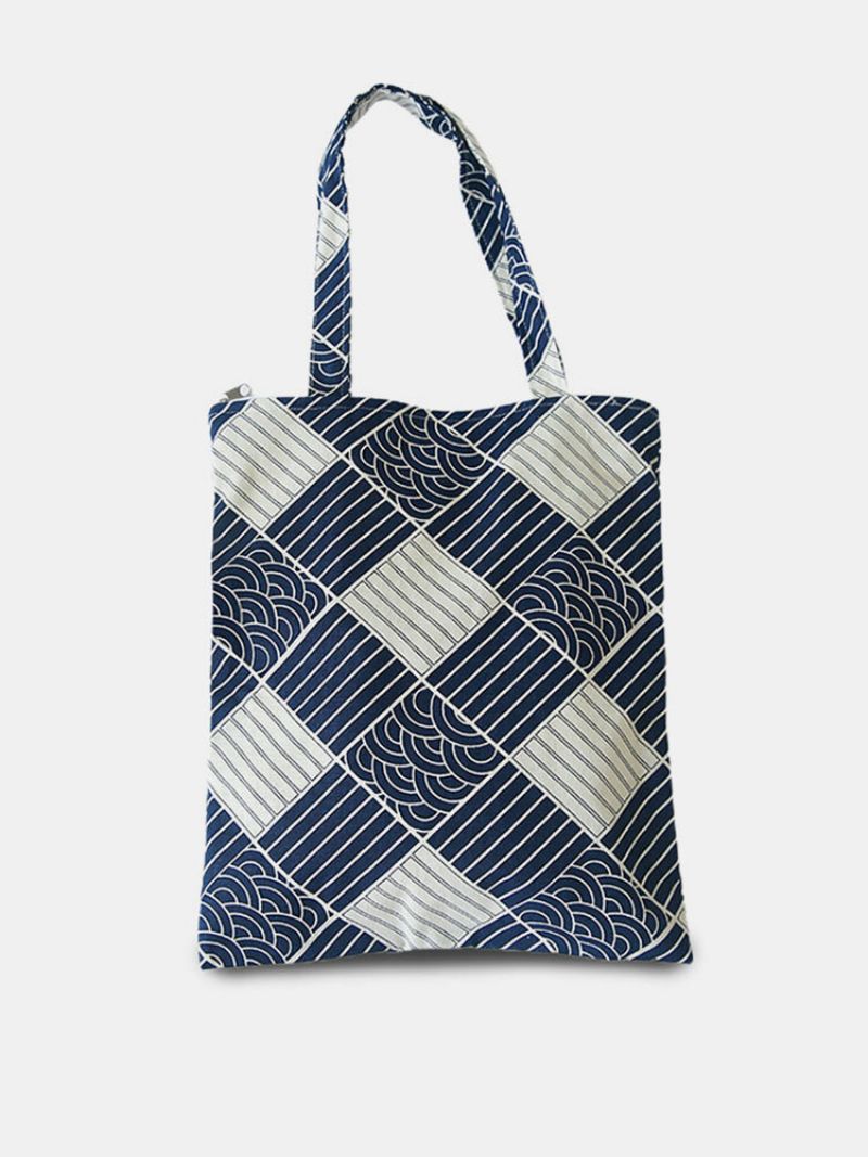 Bomull Med Stor Kapasitet Sea Wave Pattern Tote Handbag Skulderveske