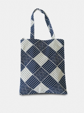 Bomull Med Stor Kapasitet Sea Wave Pattern Tote Handbag Skulderveske