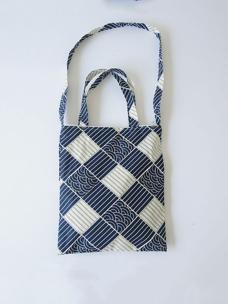 Bomull Med Stor Kapasitet Sea Wave Pattern Tote Handbag Skulderveske