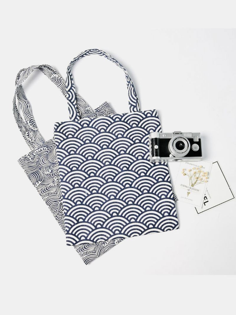 Bomull Med Stor Kapasitet Sea Wave Pattern Tote Handbag Skulderveske