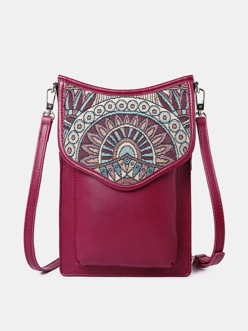 Brenice Bohemia-stil Skuldervesker Vintage Lerret Blomsterutskrift Telefonvesker Crossbody-vesker