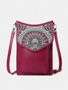 Brenice Bohemia-stil Skuldervesker Vintage Lerret Blomsterutskrift Telefonvesker Crossbody-vesker