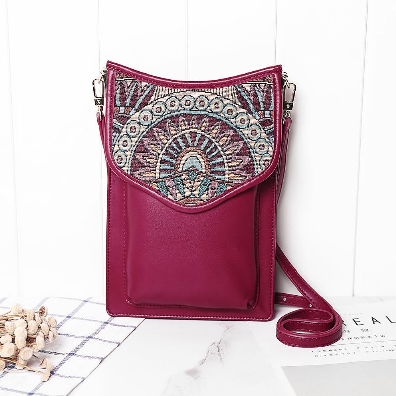 Brenice Bohemia-stil Skuldervesker Vintage Lerret Blomsterutskrift Telefonvesker Crossbody-vesker