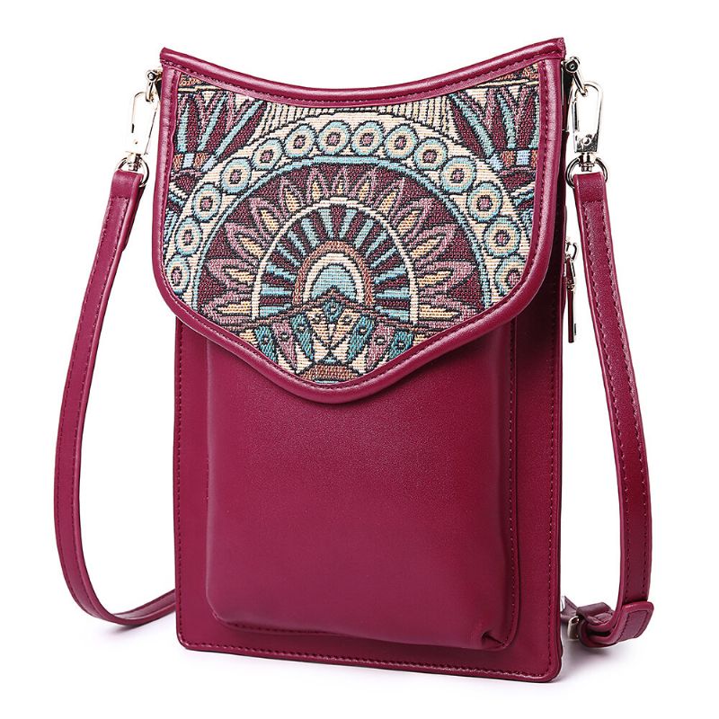 Brenice Bohemia-stil Skuldervesker Vintage Lerret Blomsterutskrift Telefonvesker Crossbody-vesker