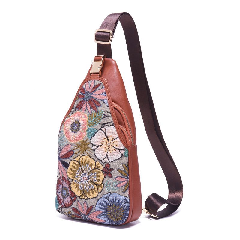 Brenice Broderi Blomster Brystvesker Vintage National Crossbody Bags