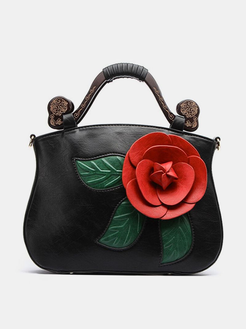 Brenice Vintage Pu Leather Rose Dekorativ Veske Crossbody Bag For Kvinner