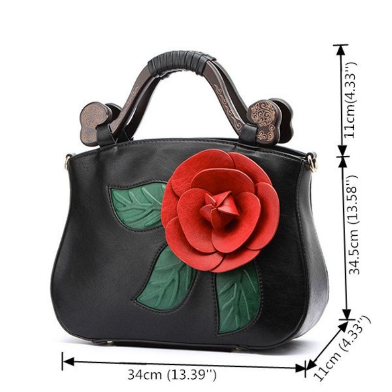 Brenice Vintage Pu Leather Rose Dekorativ Veske Crossbody Bag For Kvinner