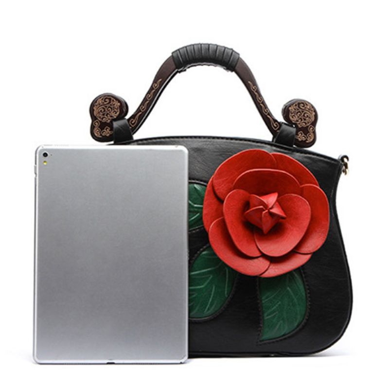 Brenice Vintage Pu Leather Rose Dekorativ Veske Crossbody Bag For Kvinner