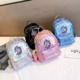 Bright Face Laser Ryggsekk Tegneserie Søt Unicorn Jente Casual Bag Tide Pu Defense