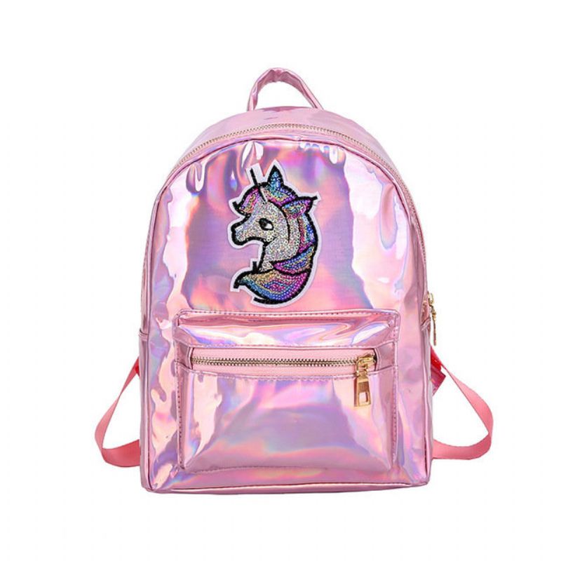 Bright Face Laser Ryggsekk Tegneserie Søt Unicorn Jente Casual Bag Tide Pu Defense