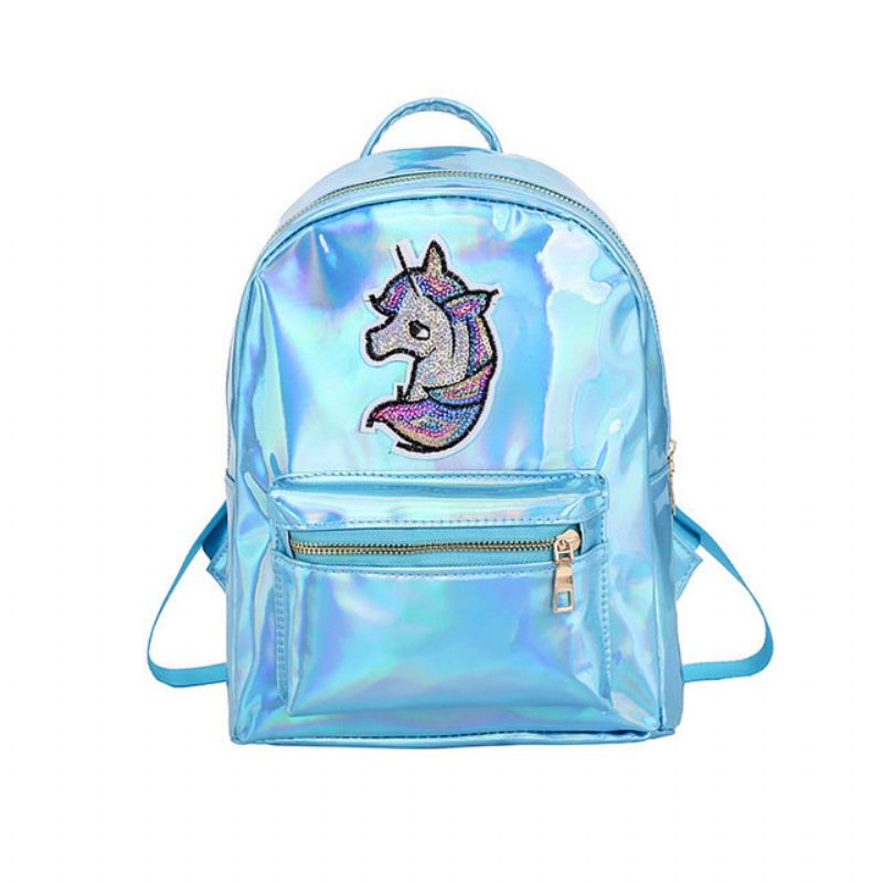 Bright Face Laser Ryggsekk Tegneserie Søt Unicorn Jente Casual Bag Tide Pu Defense