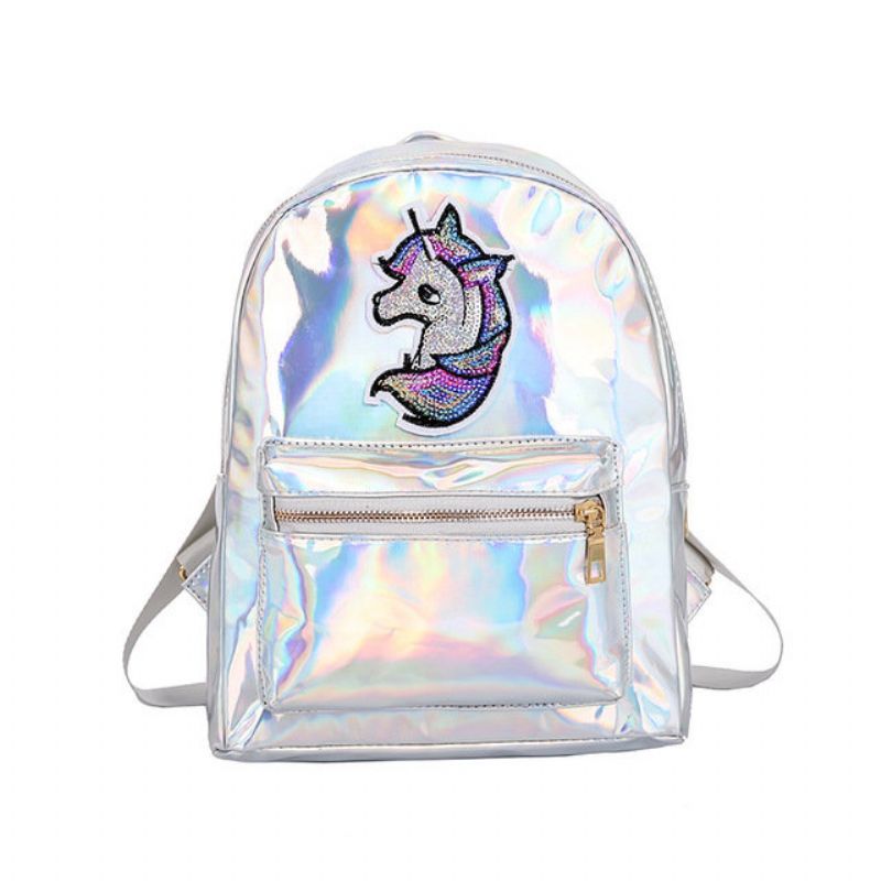 Bright Face Laser Ryggsekk Tegneserie Søt Unicorn Jente Casual Bag Tide Pu Defense