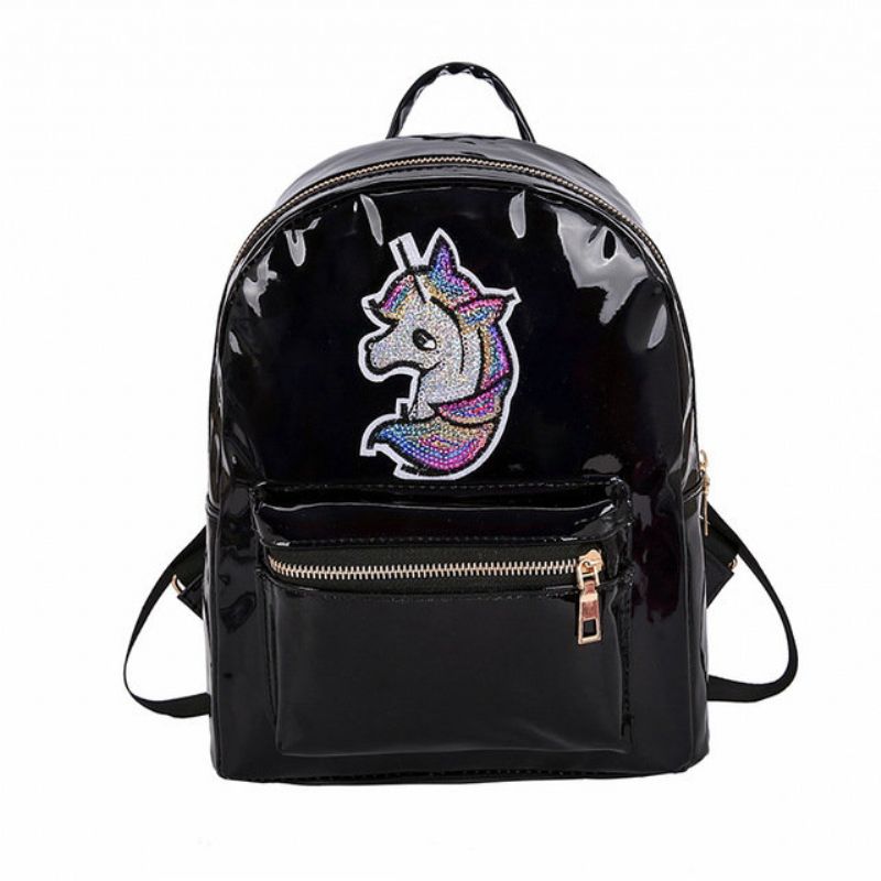 Bright Face Laser Ryggsekk Tegneserie Søt Unicorn Jente Casual Bag Tide Pu Defense