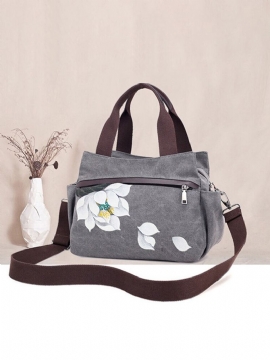 Canvas Tote Håndvesker Kinesisk Stil Frontlommer Skulder Crossbody Vesker