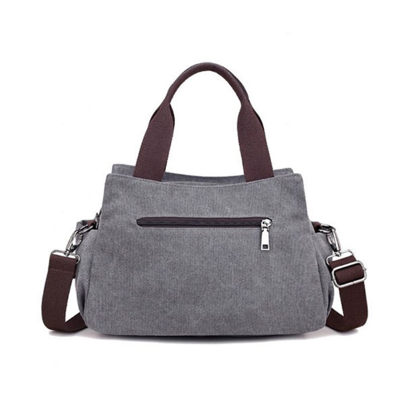 Canvas Tote Håndvesker Kinesisk Stil Frontlommer Skulder Crossbody Vesker