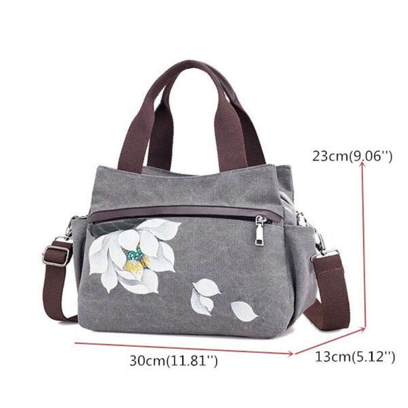 Canvas Tote Håndvesker Kinesisk Stil Frontlommer Skulder Crossbody Vesker