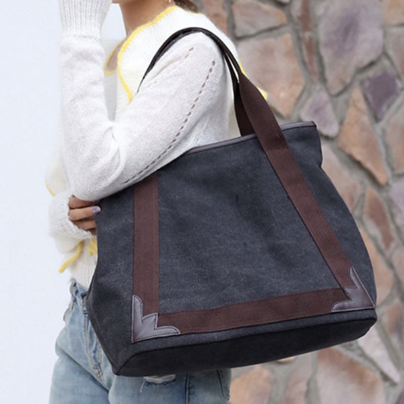 Casual Kvinner Canvas Patchwork Håndveske Skuldervesker Tote