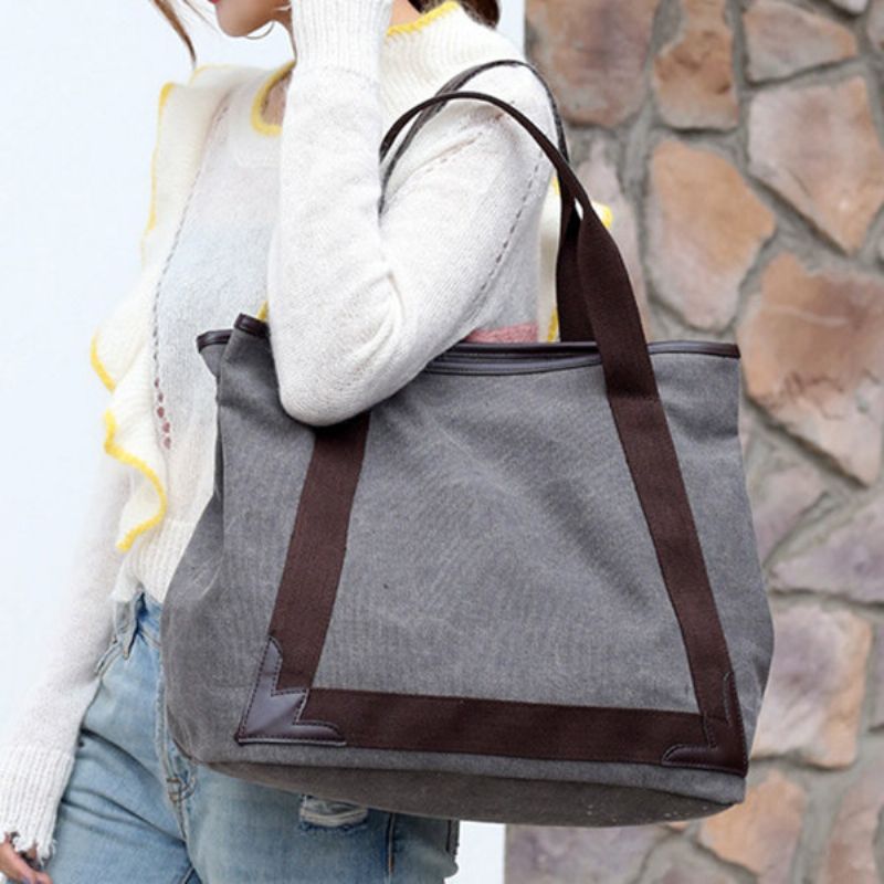 Casual Kvinner Canvas Patchwork Håndveske Skuldervesker Tote