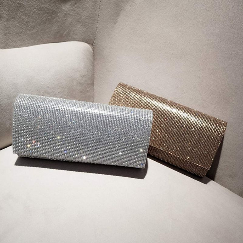 Clutch Pu Diamantbelagt Materiale Skinnende Overflate Lang Stil Veske Til Middagsselskap Kvinner Fasjonabel Kveldsveske