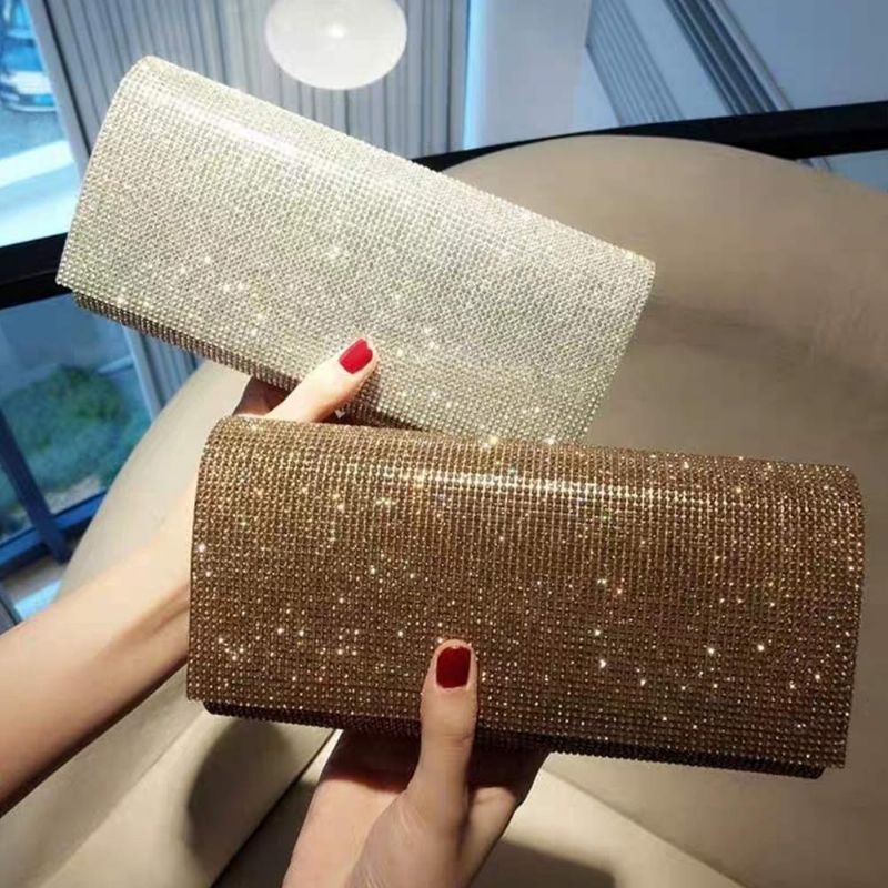 Clutch Pu Diamantbelagt Materiale Skinnende Overflate Lang Stil Veske Til Middagsselskap Kvinner Fasjonabel Kveldsveske