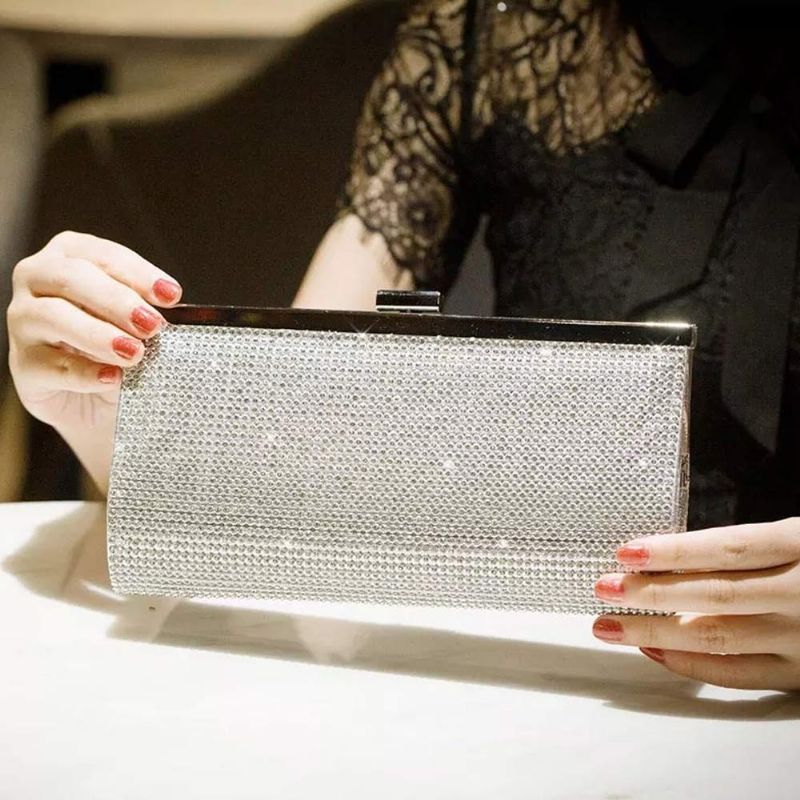 Clutch Pu Diamantbelagt Materiale Skinnende Overflate Lang Stil Veske Til Middagsselskap Kvinner Fasjonabel Kveldsveske