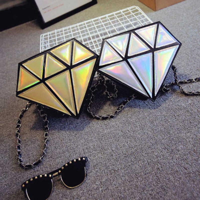 Creative Shiny Laser Diamond Model Lady Skulderveske Heart Myk Pu Skinn Cross-body Bag For Kvinner