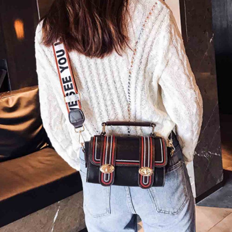 Crossbody-veske I Pu-skinn Med Alfabet-skulderreim Lady Mini-skulderveske Med Stripespenne For Shopping Dating