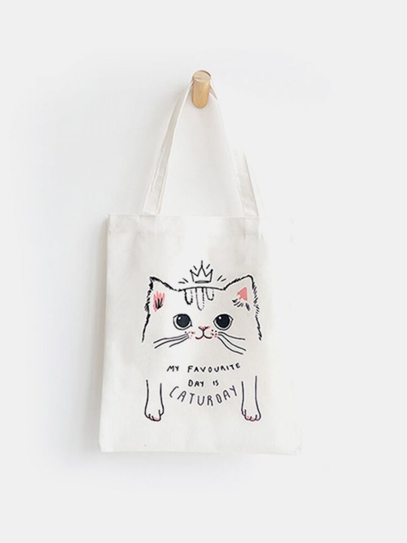 Cute Cat Prints Canvas Skulderveske Casual Bag