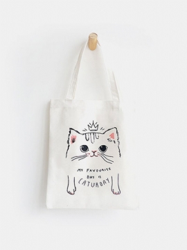 Cute Cat Prints Canvas Skulderveske Casual Bag