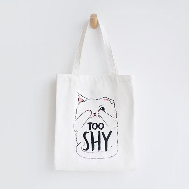 Cute Cat Prints Canvas Skulderveske Casual Bag