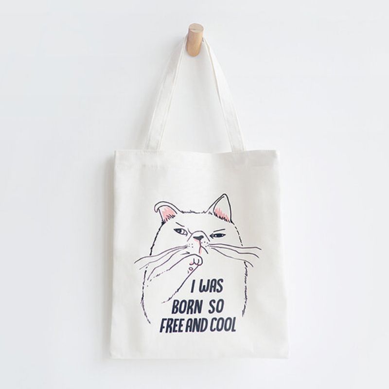 Cute Cat Prints Canvas Skulderveske Casual Bag