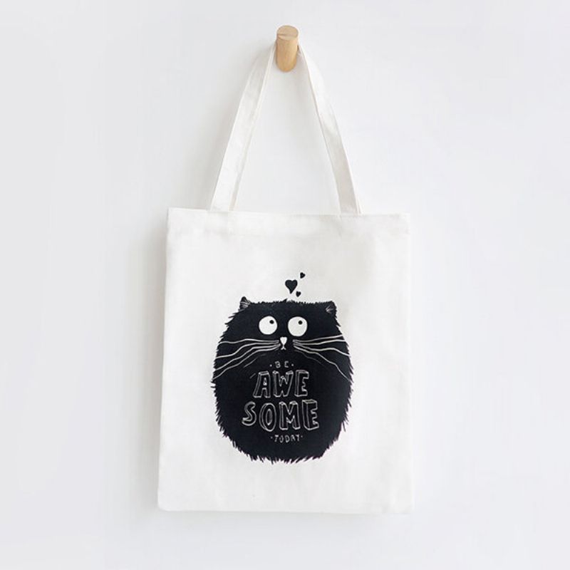 Cute Cat Prints Canvas Skulderveske Casual Bag