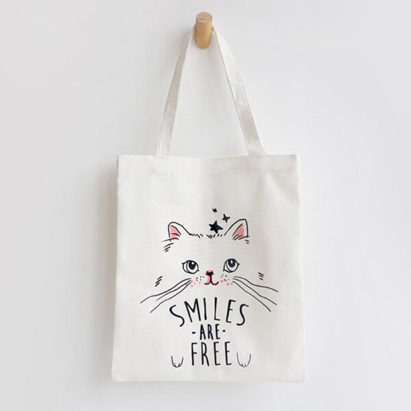 Cute Cat Prints Canvas Skulderveske Casual Bag