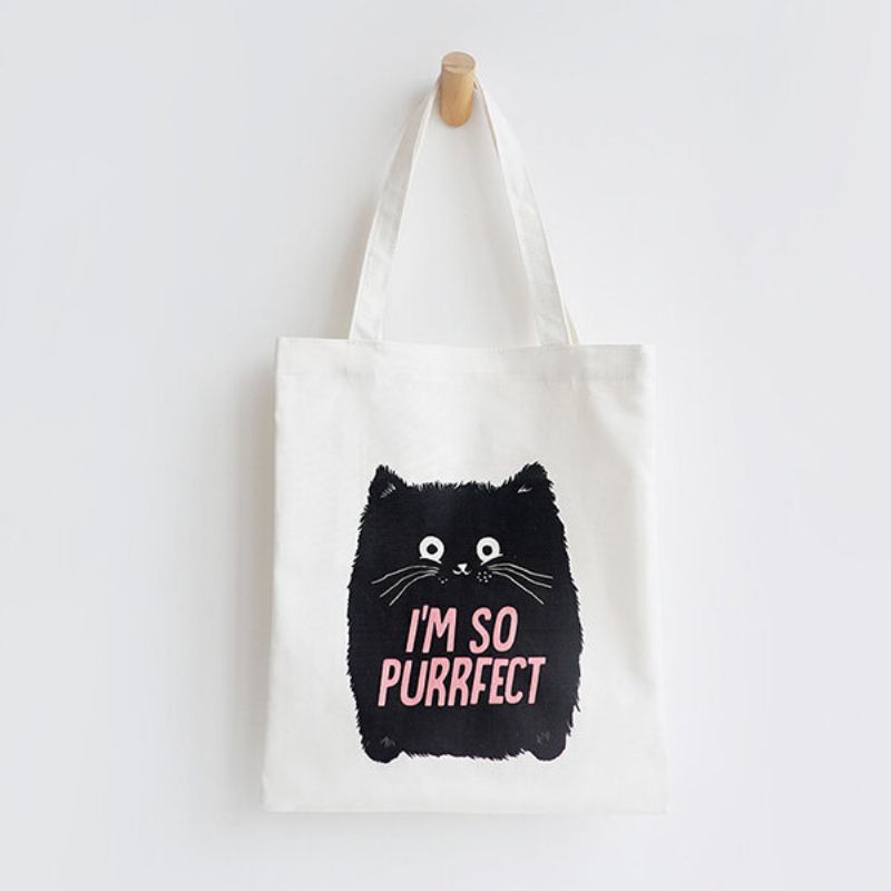 Cute Cat Prints Canvas Skulderveske Casual Bag