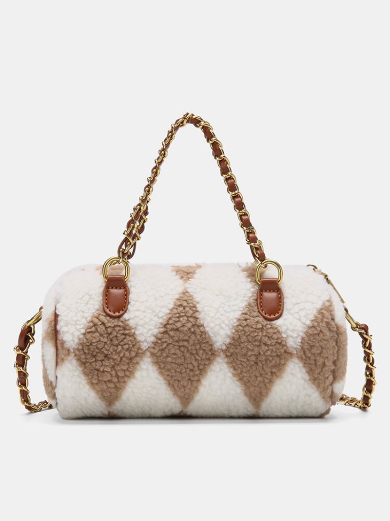 Dame Dacron Fashion Diamond Pattern Plysj Crossbody Bag Håndveske