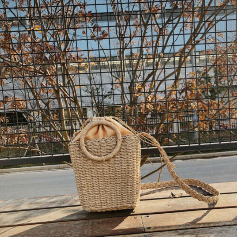 Dame Halm Sommer Strand Tote Bag Casual Holiday Wicker Rattan Bags