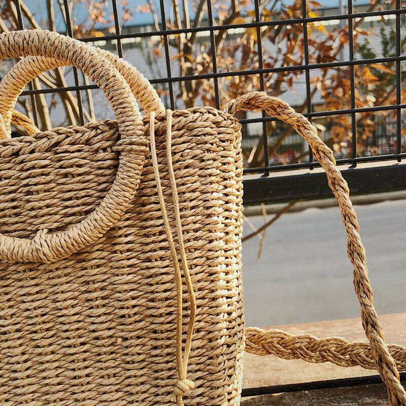 Dame Halm Sommer Strand Tote Bag Casual Holiday Wicker Rattan Bags