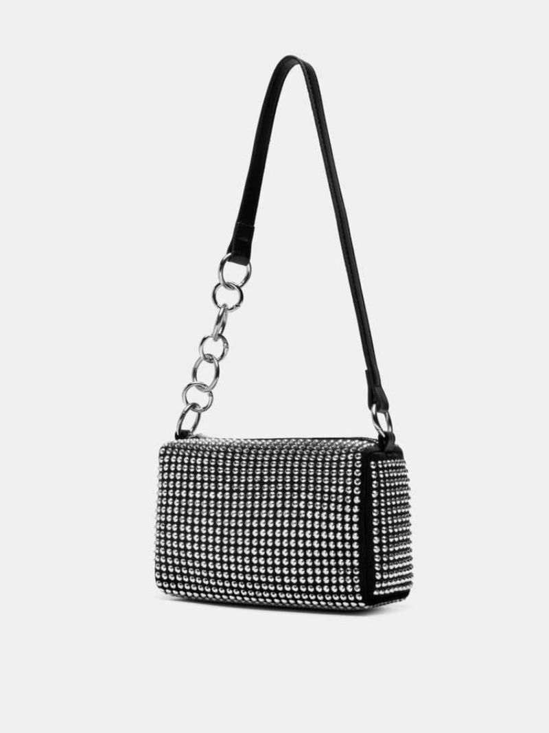 Dame Mote Diamond Rhinestone One Shoulder Crossbody Håndveske