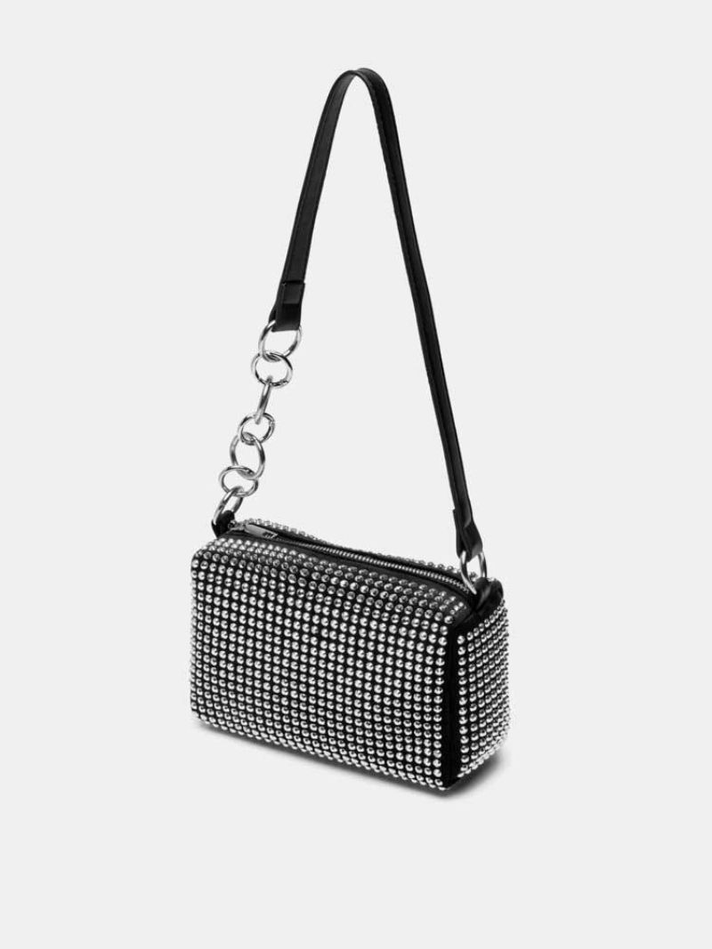 Dame Mote Diamond Rhinestone One Shoulder Crossbody Håndveske