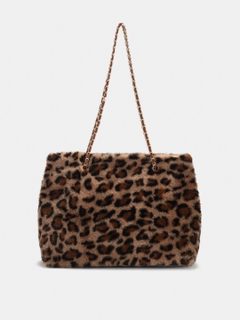 Dame Plysj Brief Ensfarget Leopard Zebra Stor Kapasitet Crossbody Bag Tote