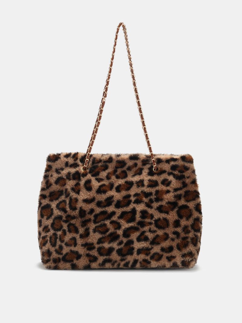 Dame Plysj Brief Ensfarget Leopard Zebra Stor Kapasitet Crossbody Bag Tote