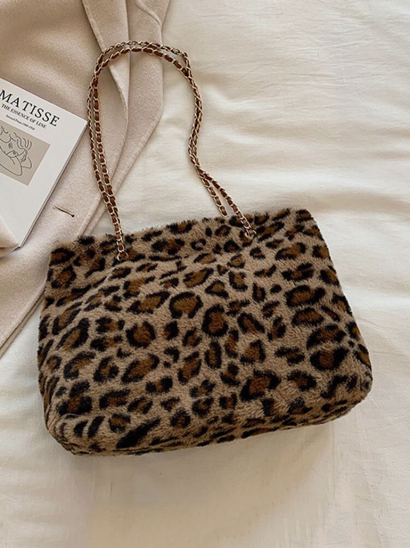 Dame Plysj Brief Ensfarget Leopard Zebra Stor Kapasitet Crossbody Bag Tote