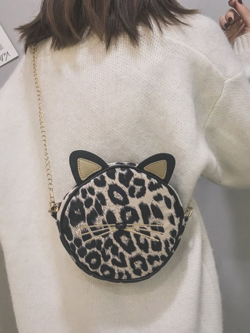 Dame Plysj Leopard Print Rund Bag Skulderveske