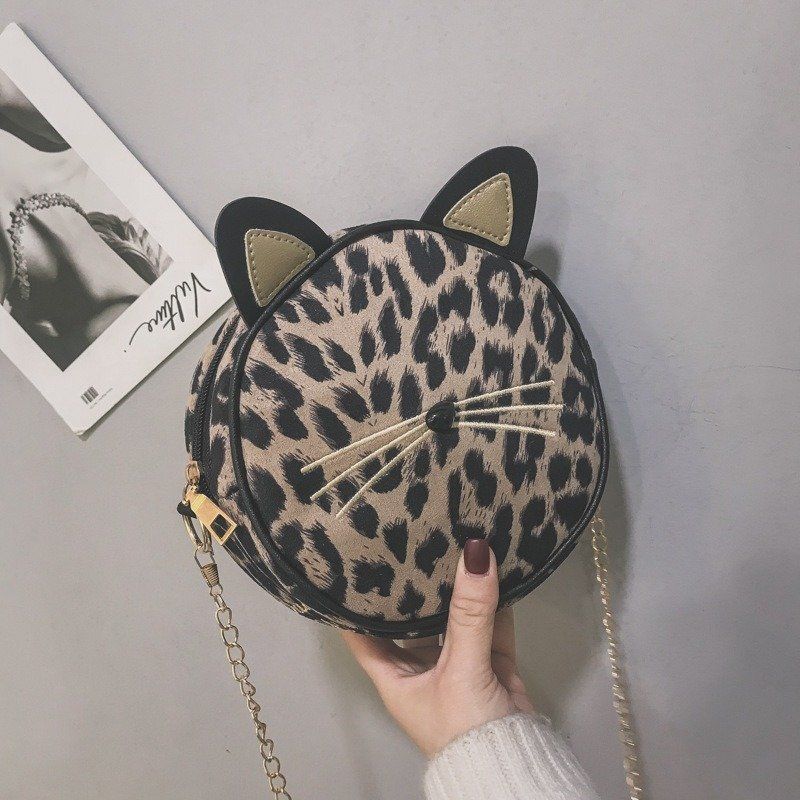 Dame Plysj Leopard Print Rund Bag Skulderveske