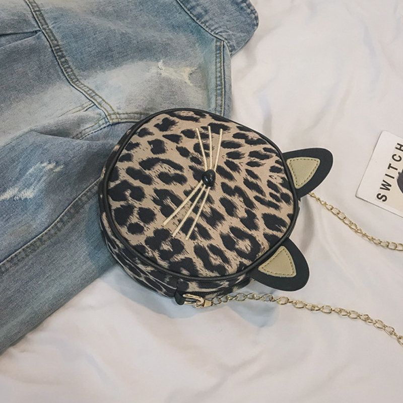 Dame Plysj Leopard Print Rund Bag Skulderveske