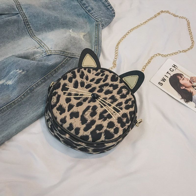 Dame Plysj Leopard Print Rund Bag Skulderveske