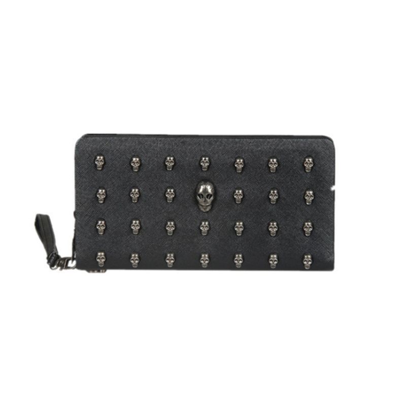 Dame Veske Vintage Punk Skull Bag Pu Lær Lommebøker Lang Reiseveske Armbånd Clutch