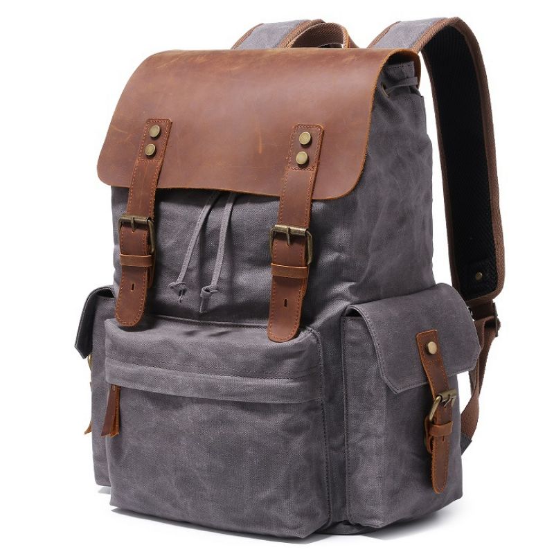 Dataryggsekk For Menn Retro Crazy Horse Leather Backpack Canvas Herreveske