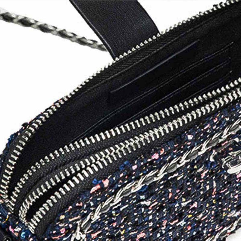 Delikat Paillette Twill Kordfløyel Mini Vattert Kjede Skulderveske Mote Dobbeltdekk Mørkeblå Crossbody Håndveske