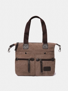 Ekphero Menn Kvinner Casual Canvas Bærbare Håndvesker Med Flere Lommer Pute Crossbody Bag